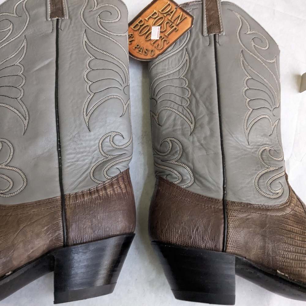 Dan Post Cowboy Boots Olive Green Lizard Leather Gray Men 8.5 - Picture 11 of 16